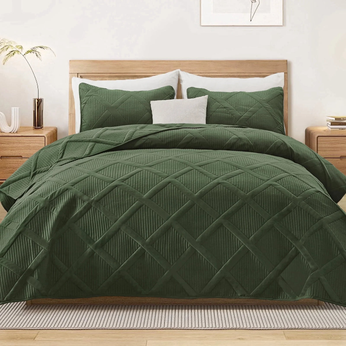 Ultrasonic King Quilt Set, 3-Piece Lightweight Bedspreads Modern Striped Coverlet, White