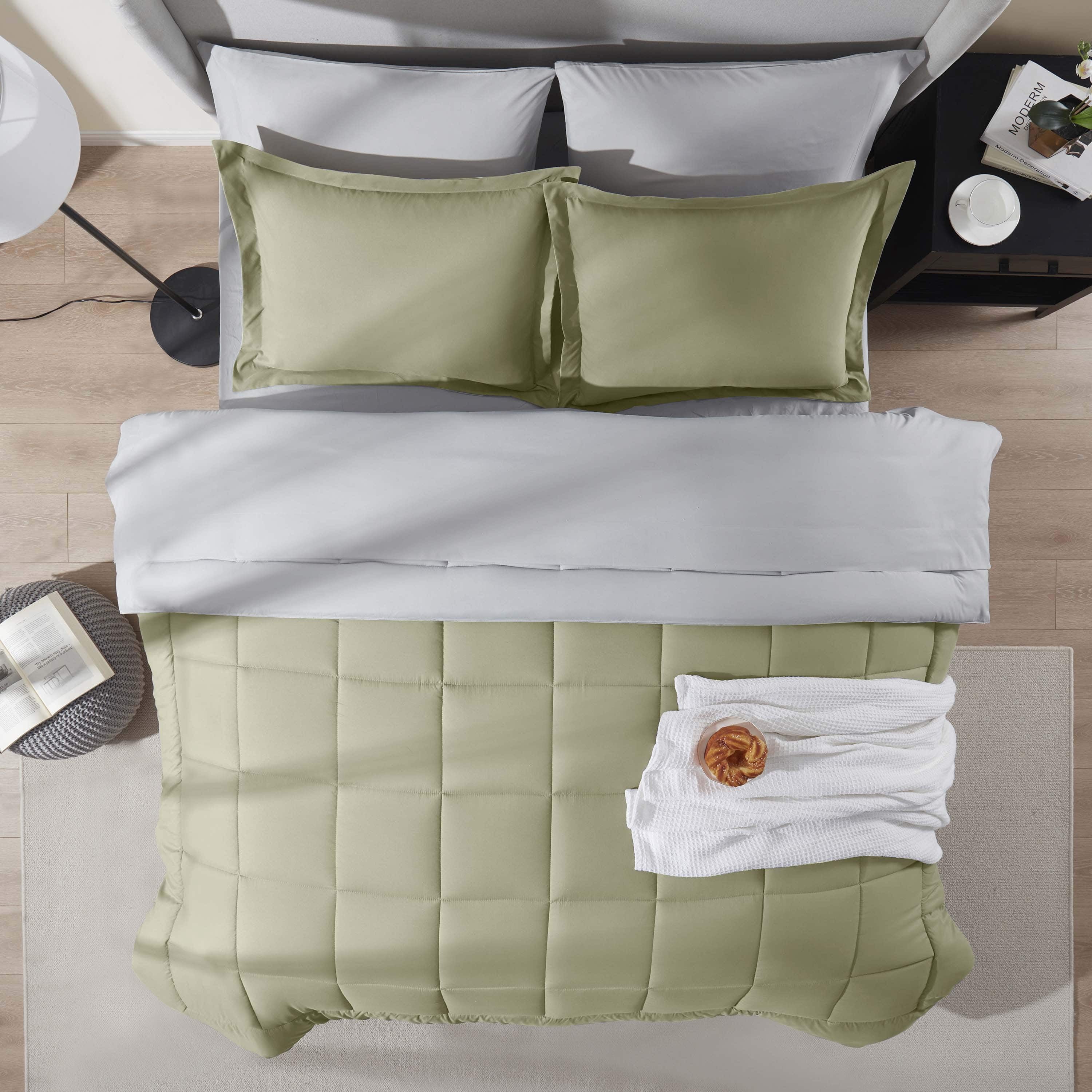 Full Size Comforter Setss, 7 Piece Bed in a Bag, Reversible Bedding Comforter Sets with Sheets, Peach Beige