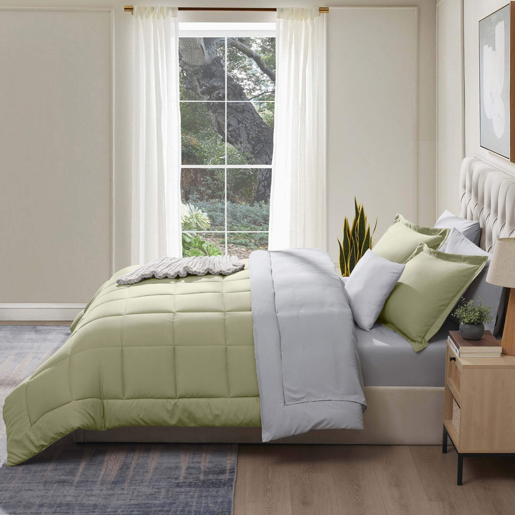 Full Size Comforter Setss, 7 Piece Bed in a Bag, Reversible Bedding Comforter Sets with Sheets, Peach Beige