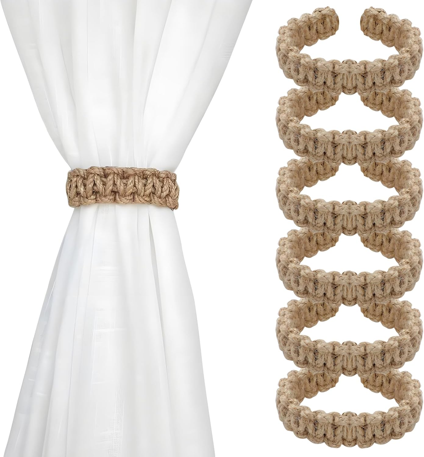 6Pcs Bohemian Braided Curtain Hooks, Exquisite & Compact Home Goods, Elegant Rustic Curtain Accessories Suitable for the Pursuit of Natural & Simple Decoration Style