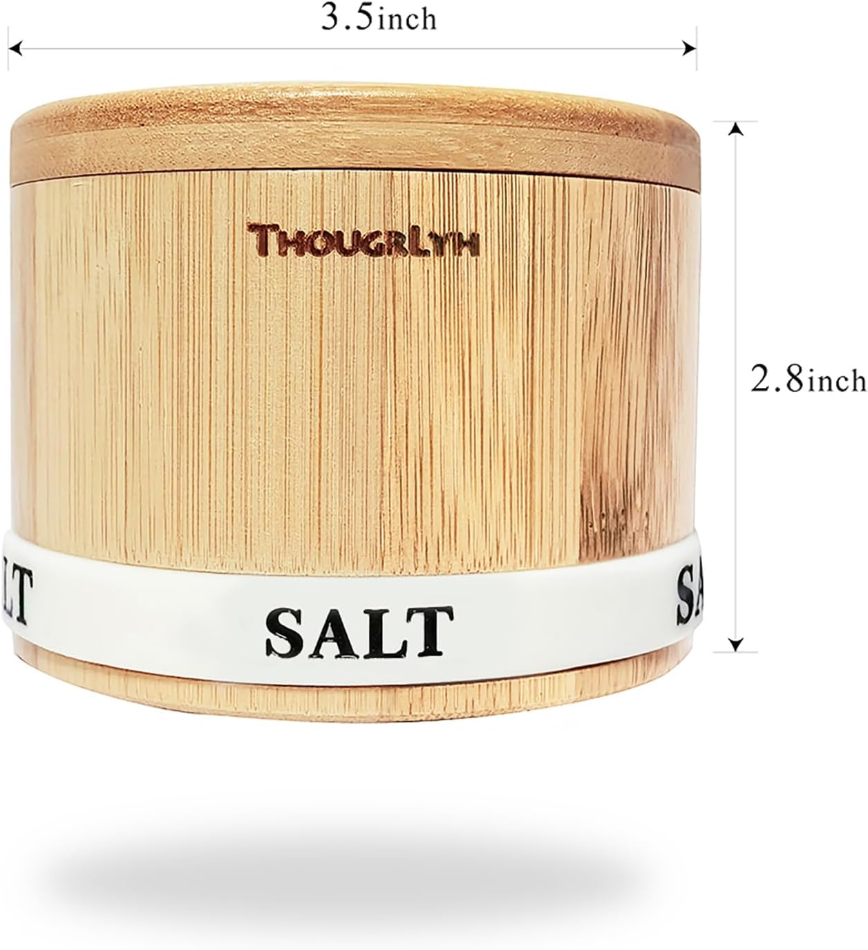 Salt Cellar with Lid, Bamboo Wood Salt Containers for Countertop | Built-In Spoon, Magnetic Swivel Lid, Luminous Engraved SALT Label Holder, 8Oz Kitchen Salt Box for Sea Salt, Pepper & Spices