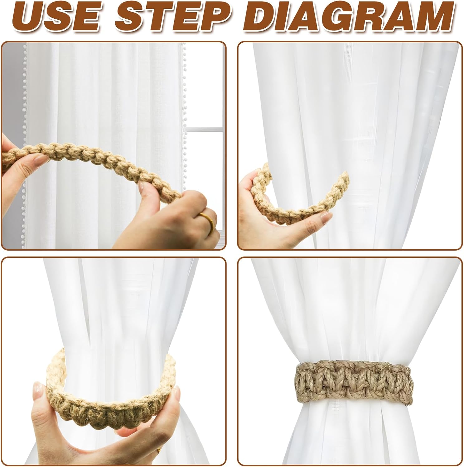 6Pcs Bohemian Braided Curtain Hooks, Exquisite & Compact Home Goods, Elegant Rustic Curtain Accessories Suitable for the Pursuit of Natural & Simple Decoration Style