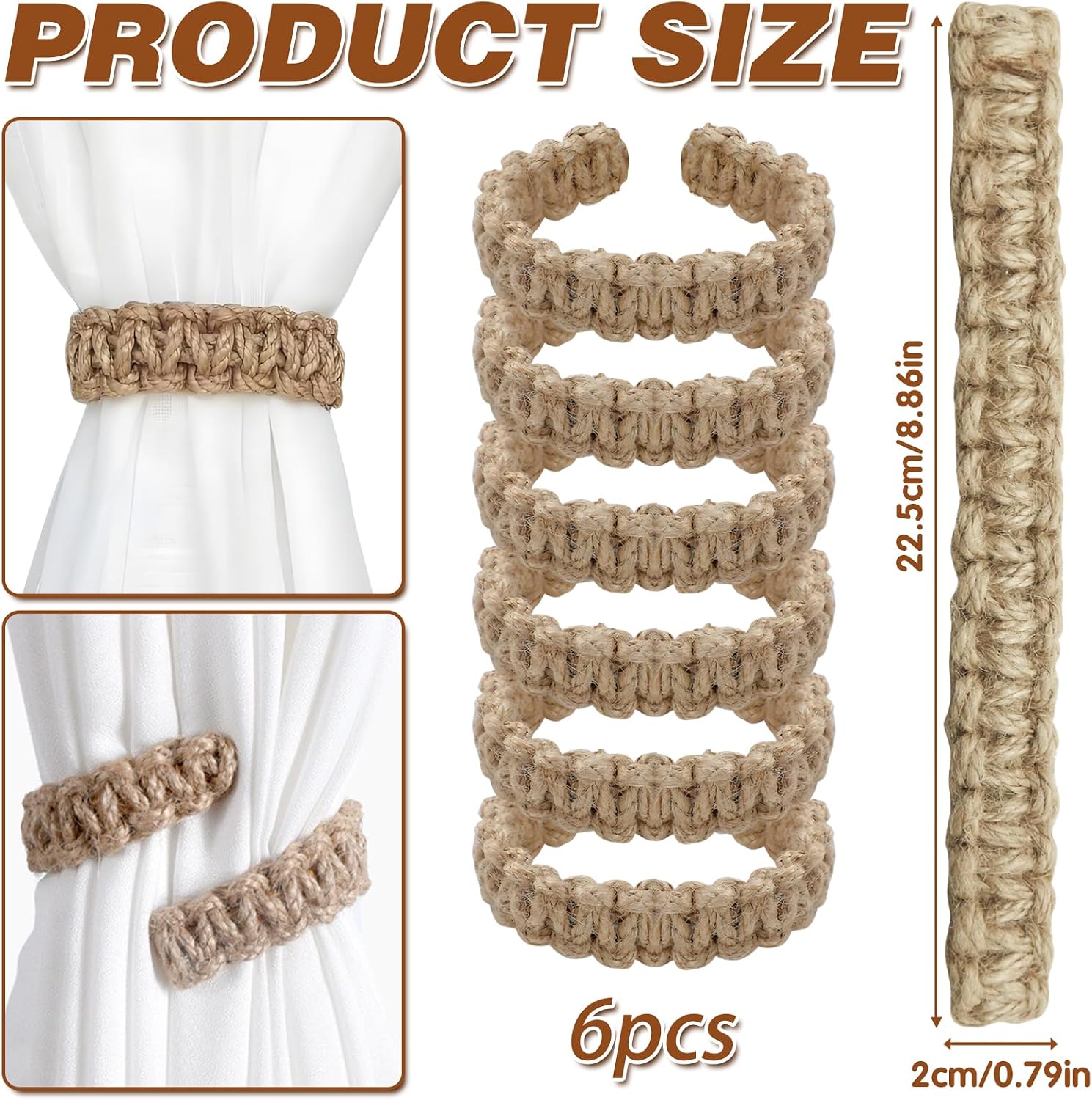 6Pcs Bohemian Braided Curtain Hooks, Exquisite & Compact Home Goods, Elegant Rustic Curtain Accessories Suitable for the Pursuit of Natural & Simple Decoration Style