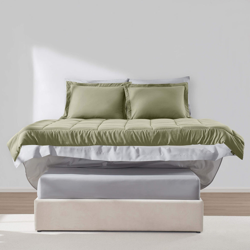 Full Size Comforter Setss, 7 Piece Bed in a Bag, Reversible Bedding Comforter Sets with Sheets, Peach Beige