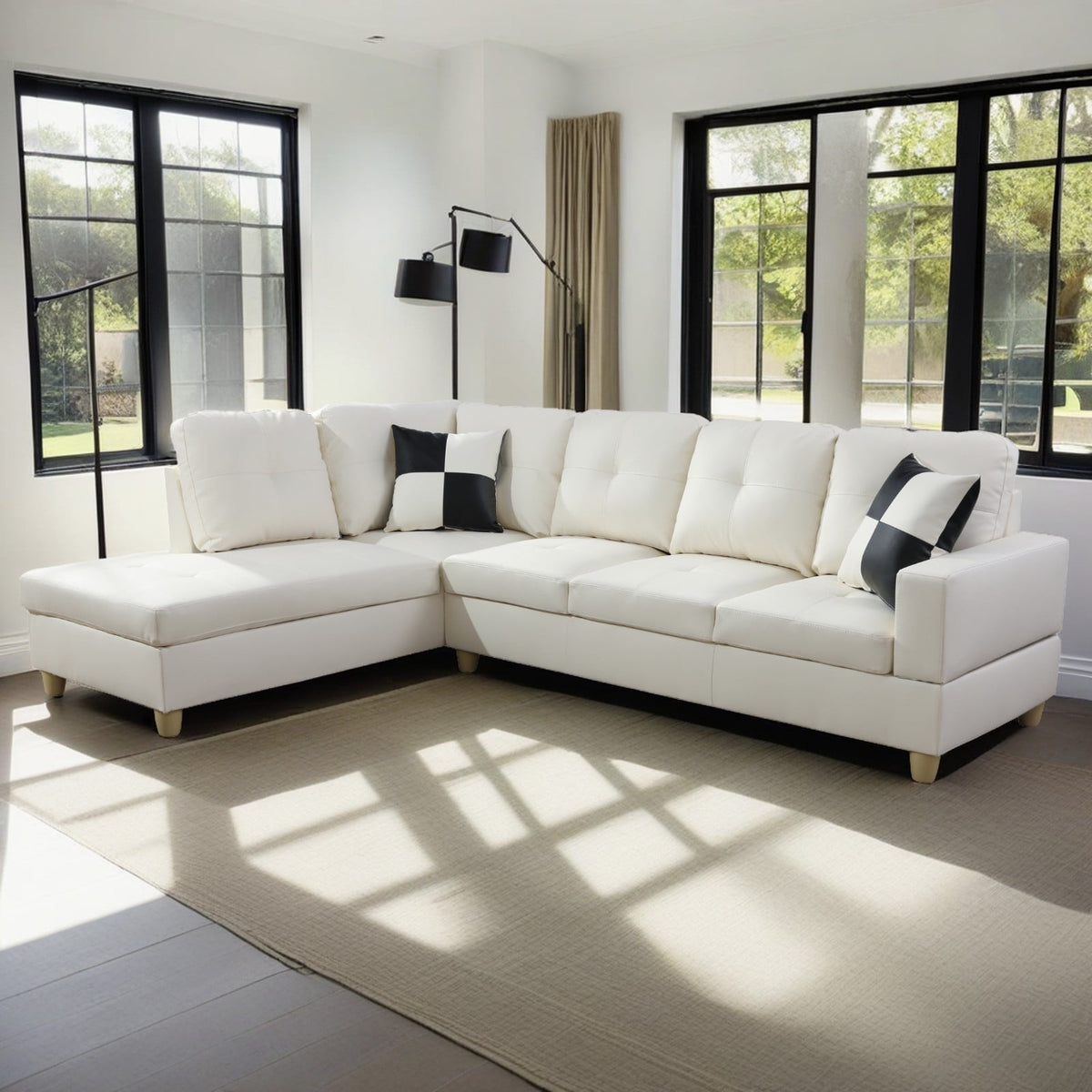 Convertible Sectional Sofa, L Shaped Couch for Small Space Living Room, White(Without Ottoman)