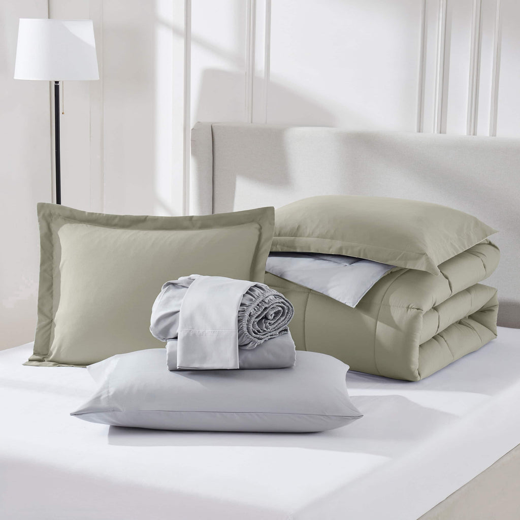 Full Size Comforter Setss, 7 Piece Bed in a Bag, Reversible Bedding Comforter Sets with Sheets, Peach Beige