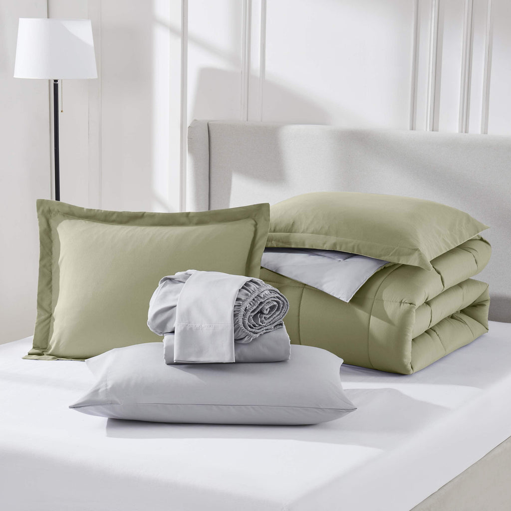 Full Size Comforter Setss, 7 Piece Bed in a Bag, Reversible Bedding Comforter Sets with Sheets, Peach Beige